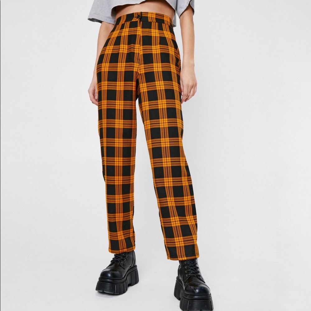 Nasty Gal Orange Plaid Pants